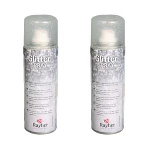 Hobby verf spray - Set van 2x stuks - met glitters - zilver - 125 ml - voor papier/glas/keramiek/met