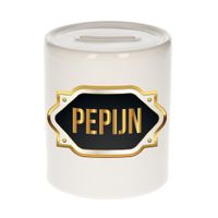 Naam cadeau spaarpot Pepijn met gouden embleem