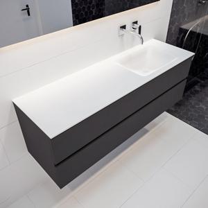 Mondiaz Vica Cloud badmeubel antraciet mat 150 cm 2 lades solid surface enkele spoelbak rechts zonder kraangat