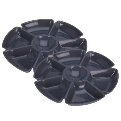 Excellent Houseware Hapjes / chips serveerschaal - 2x - donkergrijs - D29 cm - vakjes dienblad - kun