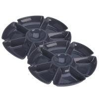 Excellent Houseware Hapjes / chips serveerschaal - 2x - donkergrijs - D29 cm - vakjes dienblad - kun