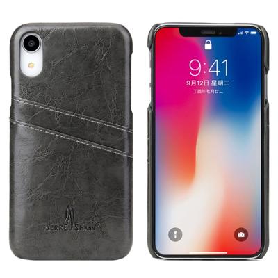 Fierre Shann Retro olie Wax textuur PU lederen Case voor iPhone XR met de kaart Slots(Black)