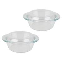 Chef Traiteur Ovenschaal van borosilicaat glas met deksel - 2x - rond - 2.1 Liter - 26 x 23 x 10,5cm - thumbnail