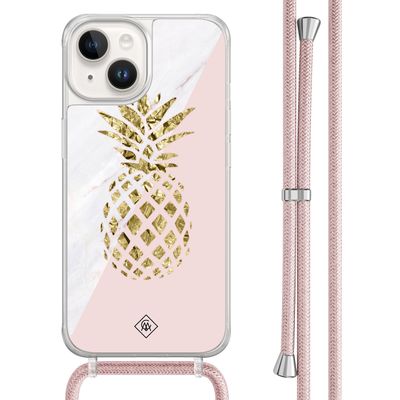 iPhone 14 hoesje met rosegoud koord - Ananas