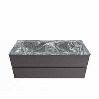 MONDIAZ VICA-DLUX 120cm badmeubel onderkast Dark grey 2 lades. Inbouw wastafel CLOUD dubbel zonder kraangat, kleur Lava.