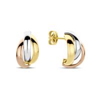 14k Tricolor Gouden Stekeroorringen 13x8mm - Wit, Rosé & Geel 14k Tricolor Gouden Stekeroorringen 13x8mm - Wit, Rosé & Geel