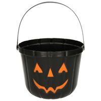 Trick or treat snoep emmertje - pompoen - zwart - D20 cm - Feestdecoratievoorwerp