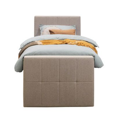 Boxspring met opbergruimte en voetbord Liv geblokt - beige - 90x200cm - Leen Bakker