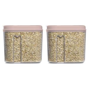 Voedselcontainer strooibus - 2x - lichtroze - 1000 ml - kunststof - 15 x 8 x 14 cm - voorraadpot