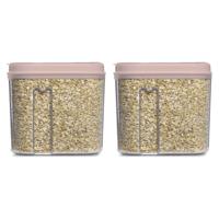 Voedselcontainer strooibus - 2x - lichtroze - 1000 ml - kunststof - 15 x 8 x 14 cm - voorraadpot