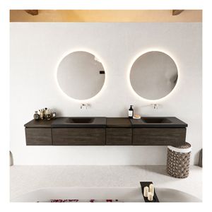 Mondiaz Bukla 240cm badmeubel met module 40 rechts kleur dark brown met 4 lades en wastafel dubbel zonder kraangat kleur urban