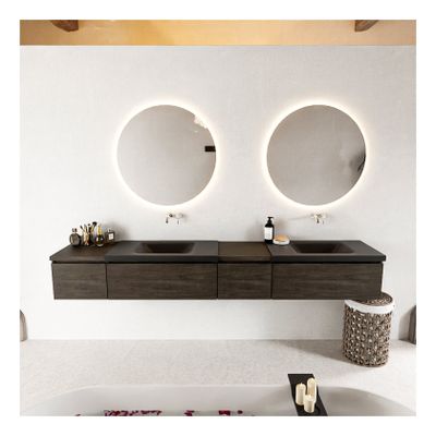 Mondiaz Bukla 240cm badmeubel met module 40 rechts kleur dark brown met 4 lades en wastafel dubbel zonder kraangat kleur urban