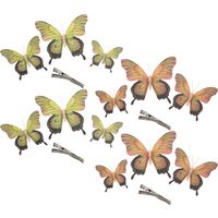 Othmar Decorations Decoratie vlinders op clip 12x stuks - geel/geel-roze - 12/16/20 cm - Hobbydecoratieobject