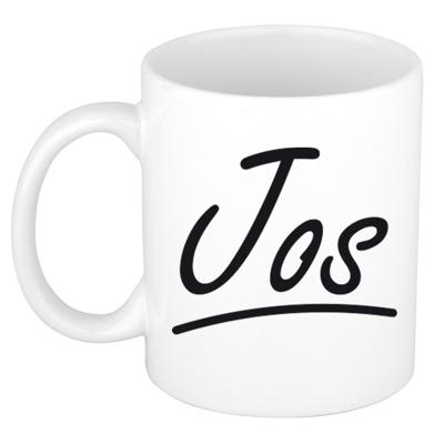 Jos Naam koffiemok - beker - met sierlijke letters - wit - 300 ml - Cadeau - Heren