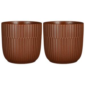 Plantenpot/bloempot keramiek mat bruin stripes patroon - 2x - D19/H18 cm