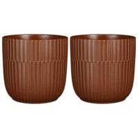 Plantenpot/bloempot keramiek mat bruin stripes patroon - 2x - D19/H18 cm