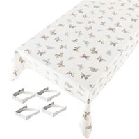 Witte tafelkleden/tafelzeilen vlinder print 140 x 245 cm rechthoekig met 4x tafelkleedklemmen - Tafelzeilen