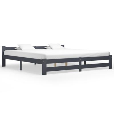 Bedframe massief grenenhout donkergrijs 200x200 cm
