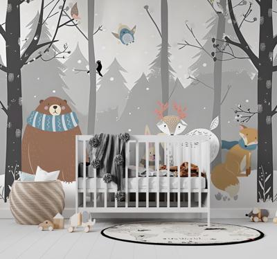 Bosdieren tekenfilm fotobehang babykamer