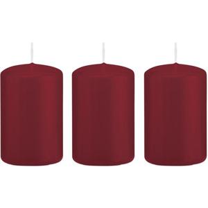 Cilinderkaars/stompkaars - 3x - bordeauxrood - 5 x 8 cm - 18 branduren