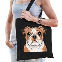 Cadeau tas voor hondenliefhebbers - zwart - Engelse Bulldog - cartoon - katoen - 42 x 38 cm