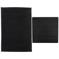 MSV Douche anti-slip mat en droogloop mat - Sevilla badkamer set - rubber/microvezel - zwart - thumbnail