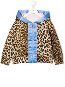 Roberto Cavalli Junior hoodie zippé à imprimé léopard - Marron