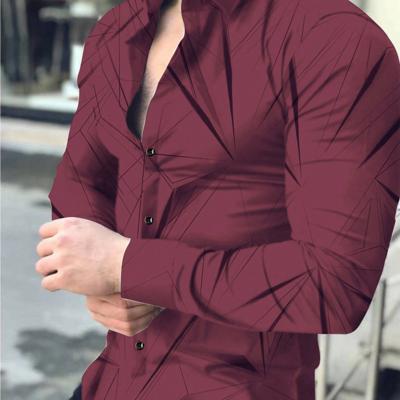 Bon&Bon LEGND Men's Geometric Graphic Long Sleeve Collar Shirt - Black Burgundy / L