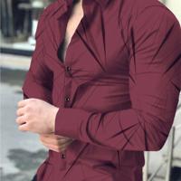 Bon&Bon LEGND Men's Geometric Graphic Long Sleeve Collar Shirt - Black Burgundy / L