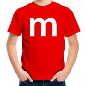 Letter M verkleed/ carnaval t-shirt rood voor kinderen