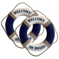 Reddingsboei - 2x - Welcome on board - 14 cm - blauw/wit - kunststof - maritiem thema decoratie - thumbnail