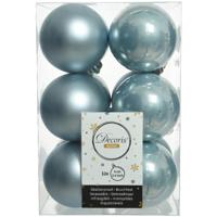Decoris kerstballen - 12x st - lichtblauw - 6 cm - kunststof - mat/glans - kerstversiering