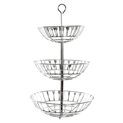 Fruitschaal - Zilver - 56 cm - etagere bestekpatroon 3-laags - fruitmand