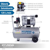 Hyundai Stille Compressor | 30L | 8 bar | 120 L/min - 55754 - 55754 - thumbnail