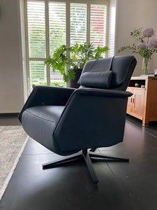 Leren relaxfauteuil - met extra nekkussen - blauw leer - Echt leer, Modern, ontdek de vele Leersoorten en Kleuren bij ShopX