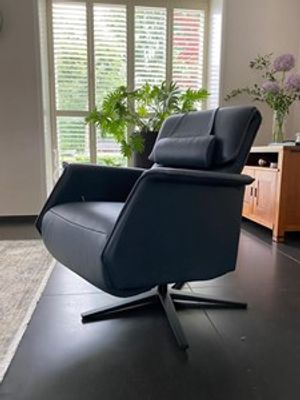 Leren relaxfauteuil - met extra nekkussen - blauw leer - Echt leer, Modern, ontdek de vele Leersoorten en Kleuren bij ShopX