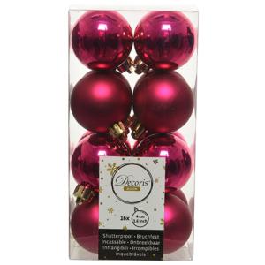 Decoris kleine kerstballen - 16x st - bessen roze - 4 cm - kunststof - onbreekbare kerstballen