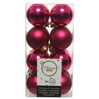 Decoris kleine kerstballen - 16x st - bessen roze - 4 cm - kunststof - onbreekbare kerstballen