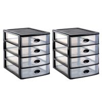 2x stuks ladeblok/bureau organizer met 4x lades zwart/transparant L35,5 x B27 x H35 cm - thumbnail