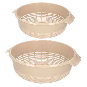 Keuken vergieten/zeef - set 2x - kunststof - beige - dia 23 en 27 cm