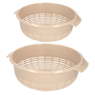 Keuken vergieten/zeef - set 2x - kunststof - beige - dia 23 en 27 cm