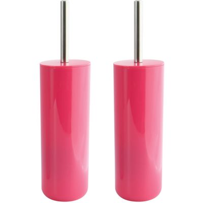 Toiletborstel in houder/wc-borstel - 2x Porto - kunststof - fuchsia roze - 38 x 9 cm