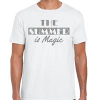 Toppers verkleed T-shirt heren - The summer is Magic - wit - glitter zilver - Tropische feestkleding