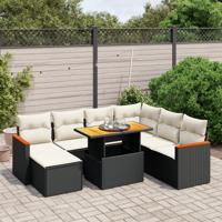 8-delige Loungeset met kussens poly rattan zwart