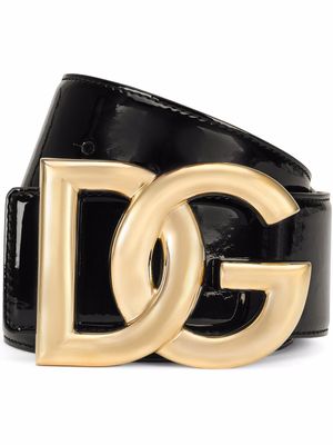 Dolce & Gabbana ceinture en cuir verni à logo DG - Noir