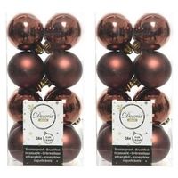 32x Kunststof kerstballen glanzend/mat mahonie bruin 4 cm kerstboom versiering/decoratie - Kerstbal - thumbnail