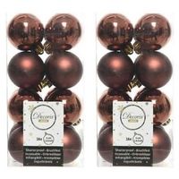 32x Kunststof kerstballen glanzend/mat mahonie bruin 4 cm kerstboom versiering/decoratie - Kerstbal