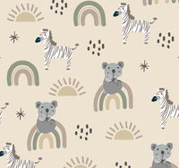 Beige en grijs kinderpatroon dieren behang