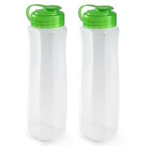 2x stuks kunststof waterflessen 1000 ml transparant met dop groen