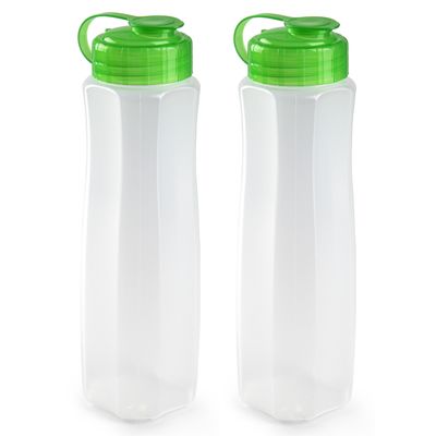 2x stuks kunststof waterflessen 1000 ml transparant met dop groen